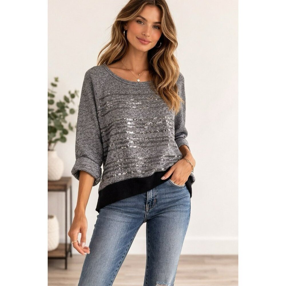 Victoria’s Secret Sequin Knit Sweater Womens M Gray Supermodel Essentials